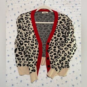 ADORA Women's Leopard Print Cardigan Sweater cropped - Red & Black small/medium